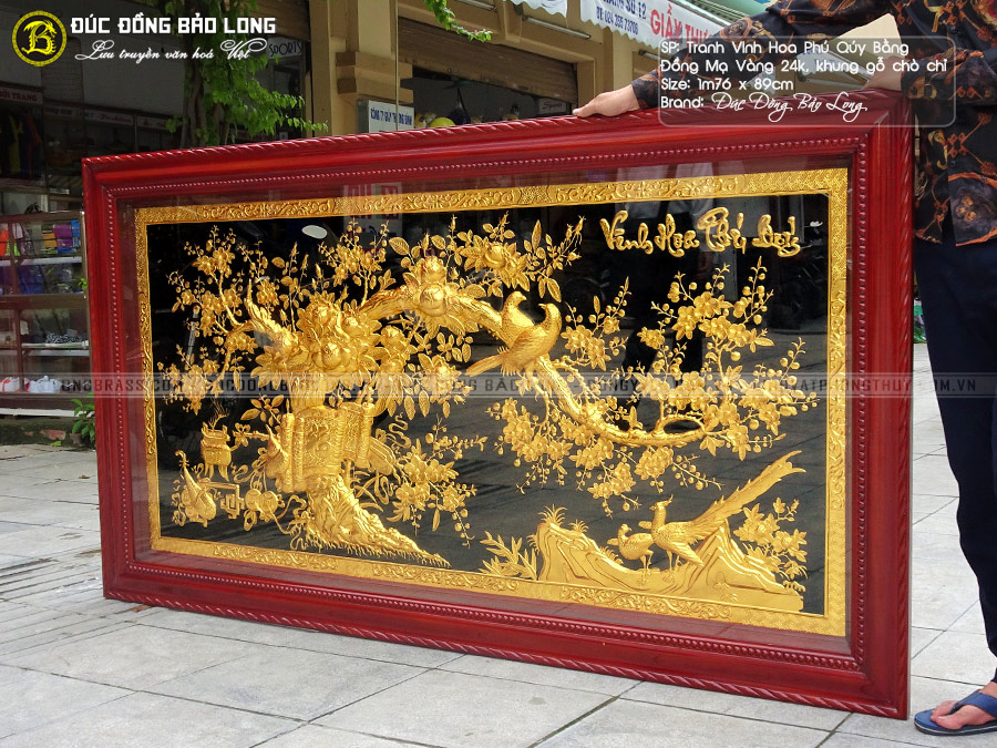 Tranh Vinh Hoa Phú Quý bằng đồng mạ vàng khổ 1m76x89cm