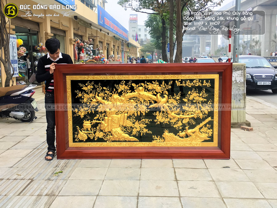 Tranh Vinh Hoa Phú Quý bằng đồng mạ vàng khổ 1m97x1m07