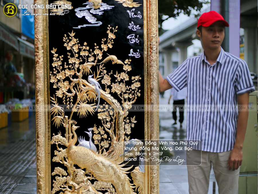 tranh Vinh Hoa Phú Quý 88cm x 2m17 Mạ vàng Dát bạc