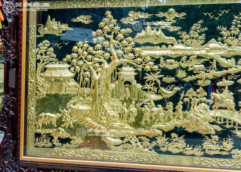 tranh Vinh Quy Bái Tổ bằng đồng 2m62 khung gỗ gụ