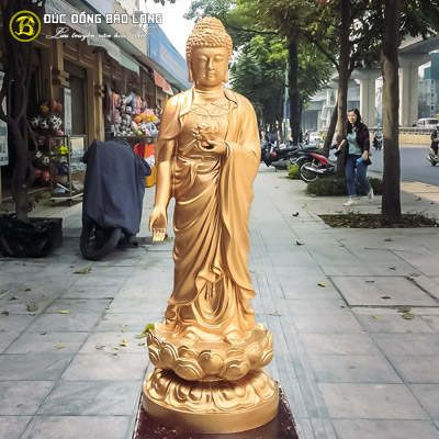 Tượng Phật A Di Đà Đứng Đài Sen Bằng Đồng Đỏ Cao 1m