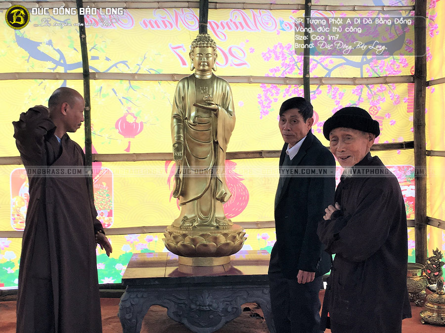 Tượng Phật A Di Đà bằng Đồng Vàng Cao 1m7 Cho Chùa Thanh Quang