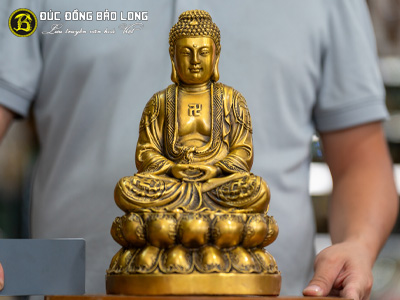 Tượng Phật A Di Đà Bằng Đồng Vàng Cao 30cm