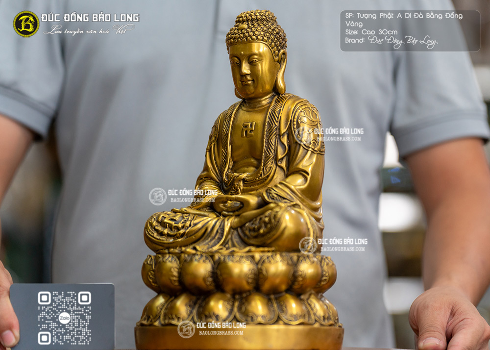 Tượng Phật A Di Đà Ngồi Đài Sen Bằng Đồng Cao 30cm