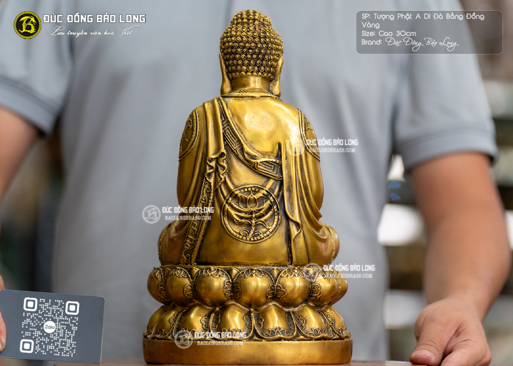 Tượng Phật A Di Đà Ngồi Đài Sen Bằng Đồng Cao 30cm