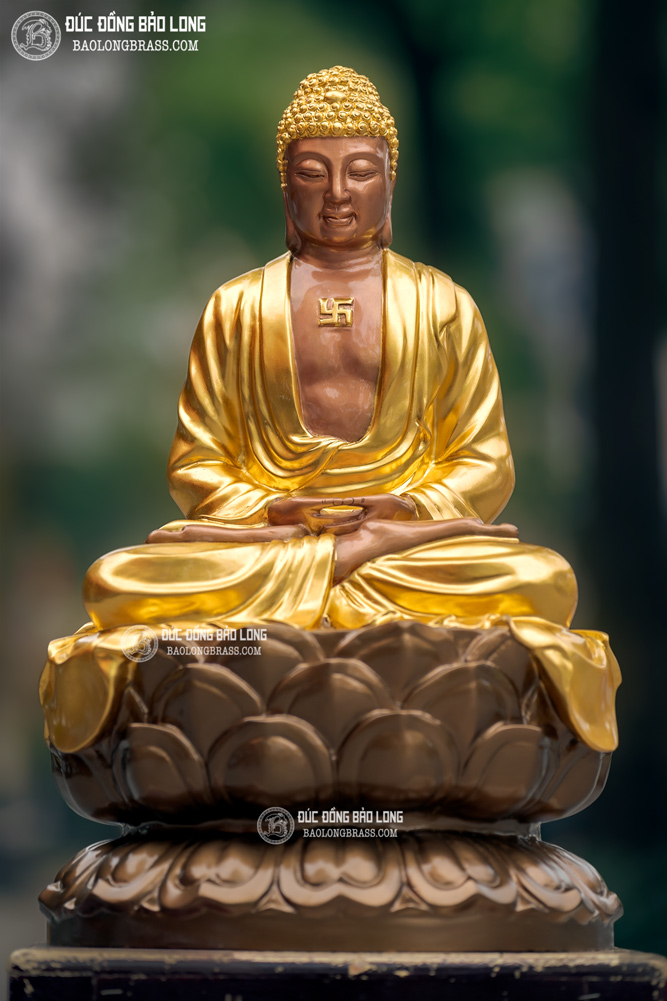 tượng Phật A Di Đà bằng đồng dát điểm vàng cao 56cm
