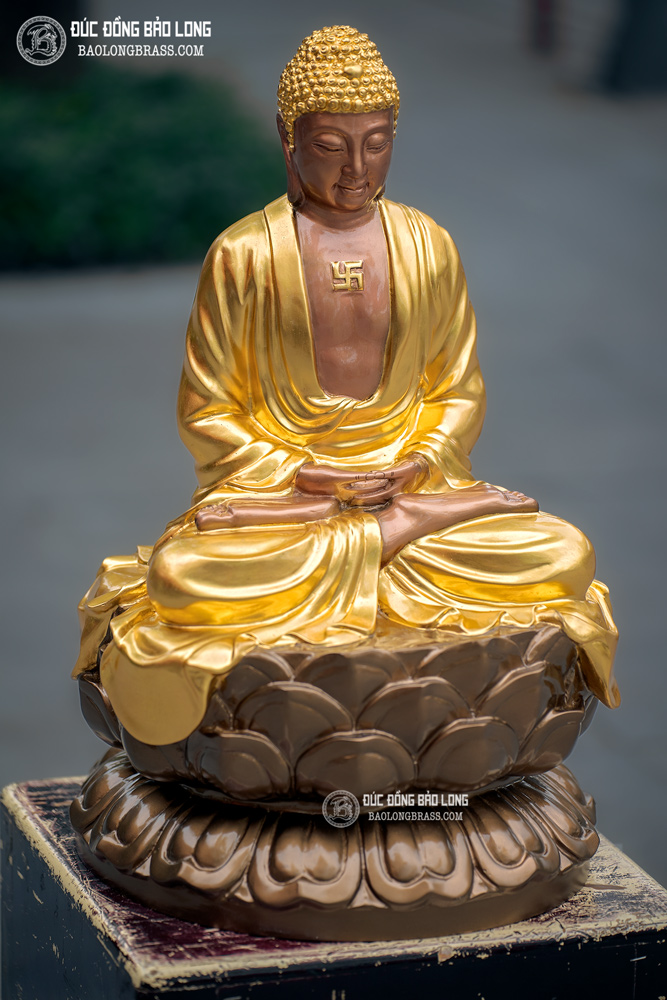 tượng Phật A Di Đà bằng đồng dát điểm vàng cao 56cm