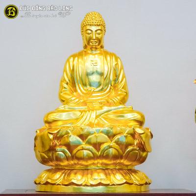 Tượng Phật A Di Đà Bằng Đồng Đỏ Dát Vàng 9999 Cao 56cm