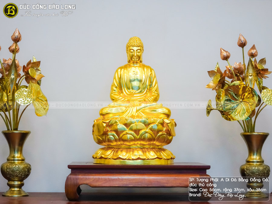 tượng Phật A Di Đà bằng đồng 57cm Dát vàng