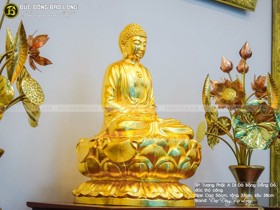 tượng Phật A Di Đà bằng đồng 56cm Dát vàng