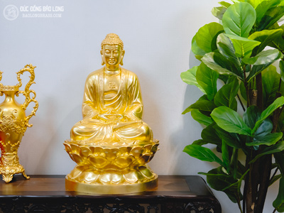 Tượng Phật A Di Đà Bằng Đồng Đỏ Dát Vàng 9999 Cao 69Cm