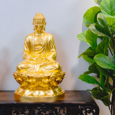 Tượng Phật A Di Đà Bằng Đồng Đỏ Dát Vàng 9999 Cao 69Cm