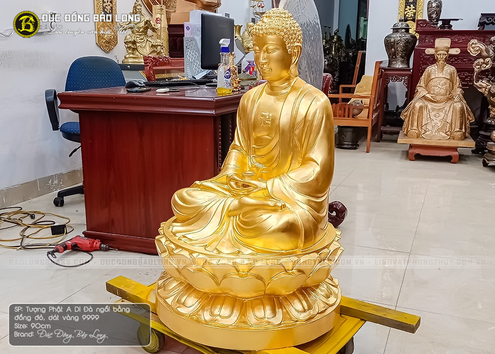 tượng Phật A Di Đà bằng đồng đỏ cao 90cm dát vàng 9999