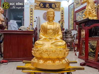 Tượng Phật A Di Đà Bằng Đồng Đỏ Dát Vàng 9999 Cao 90cm