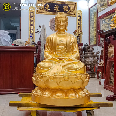 Tượng Phật A Di Đà Bằng Đồng Đỏ Cao 90cm Dát Vàng 9999
