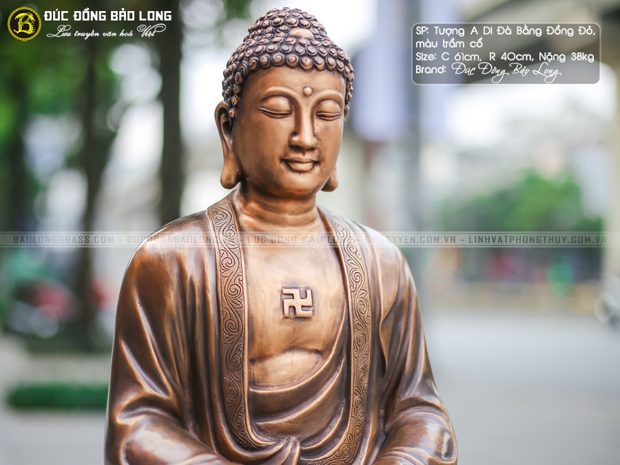 tượng Phật A Di Đà 61cm bằng đồng đỏ