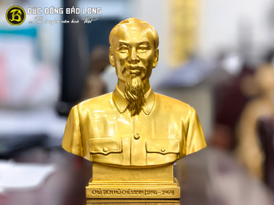 Tượng Bác Hồ Bằng Đồng Vàng Cao 20cm Dát Vàng 9999