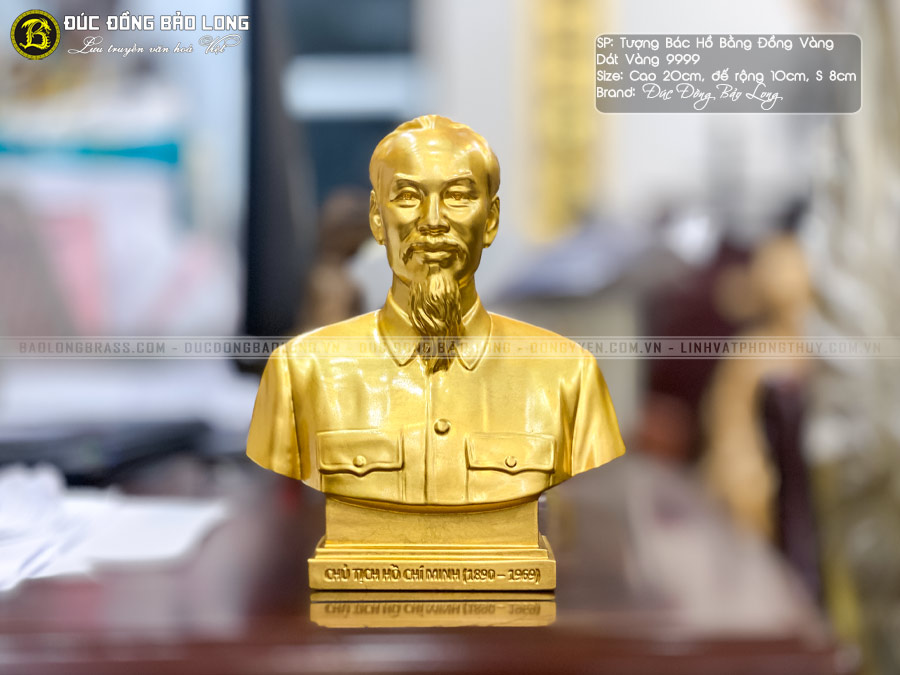 tượng bác hồ bằng đồng 20cm dát vàng