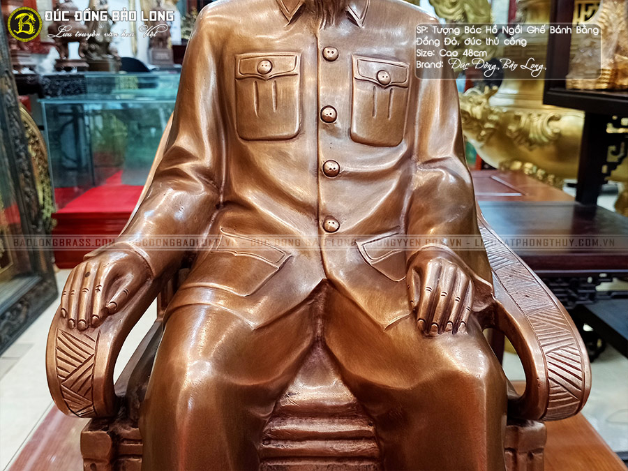 tượng bác hồ ngồi ghế bành bằng đồng đỏ cao 48cm