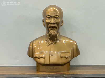 Tượng Bác Hồ Bán Thân Bằng Đồng Đỏ Cao 56Cm Màu Mộc
