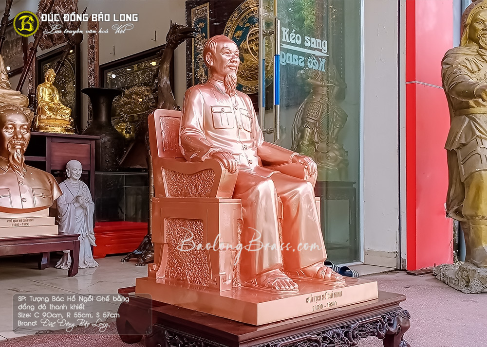 tượng Bác Hồ ngồi ngai 69cm bằng đồng đỏ