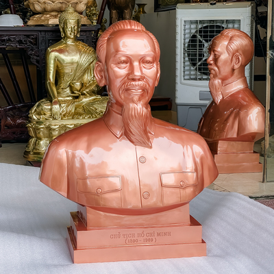 Tượng Chân Dung Bác Hồ Bằng Đồng Đỏ Cao 89Cm