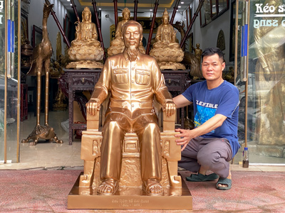 Tượng Bác Hồ Ngồi Ghế Bằng Đồng Đỏ Cao 1m27