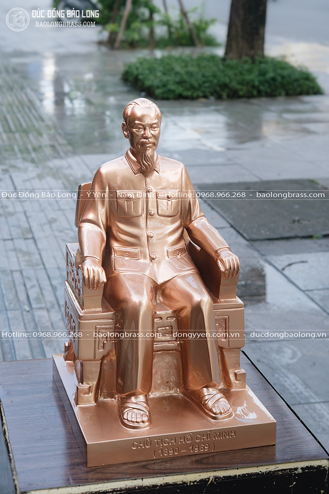 Tượng Bác Hồ ngồi ghế ngai bằng đồng đỏ cao 42cm
