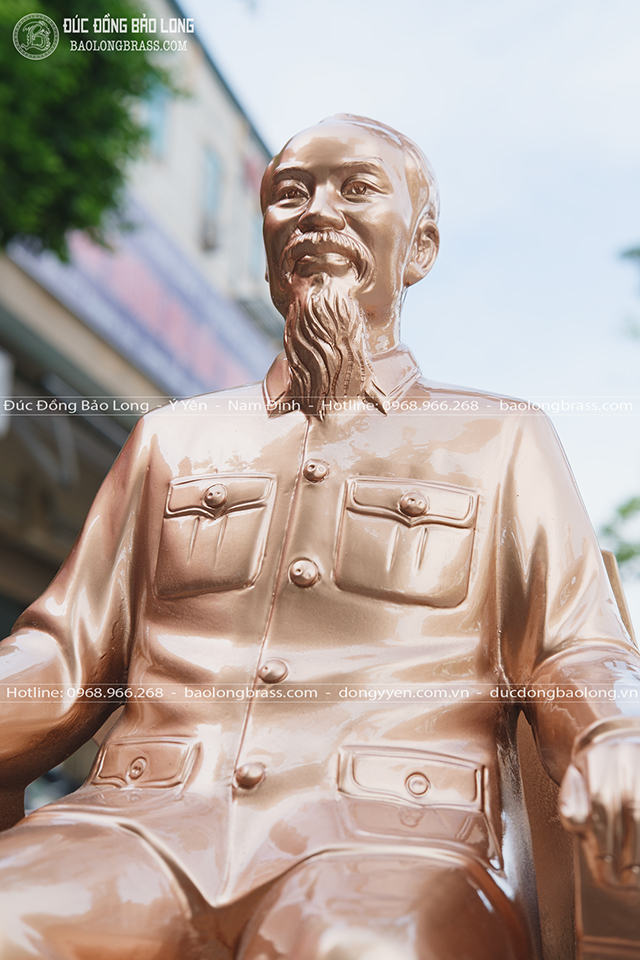 Tượng Bác Hồ Ngồi Ghế Ngai Bằng Đồng Đỏ Cao 42Cm