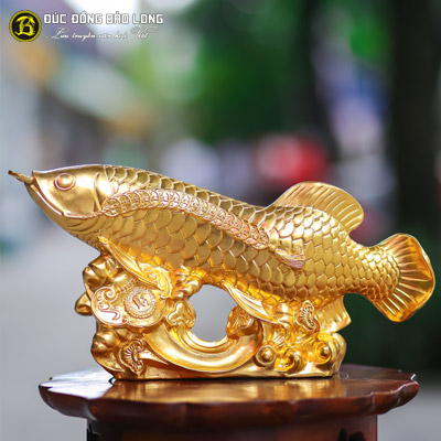 Tượng Cá Rồng Bằng Đồng Dài 40cm Dát Vàng 9999