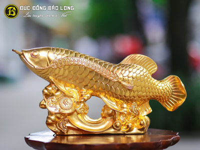 Tượng Cá Rồng Bằng Đồng Dài 40cm Dát Vàng 9999