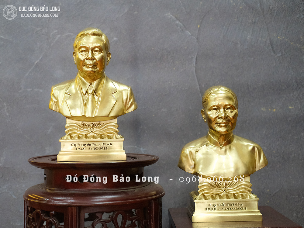 Tượng chân dung cụ ông cụ bà bằng đồng vàng cao 30cm