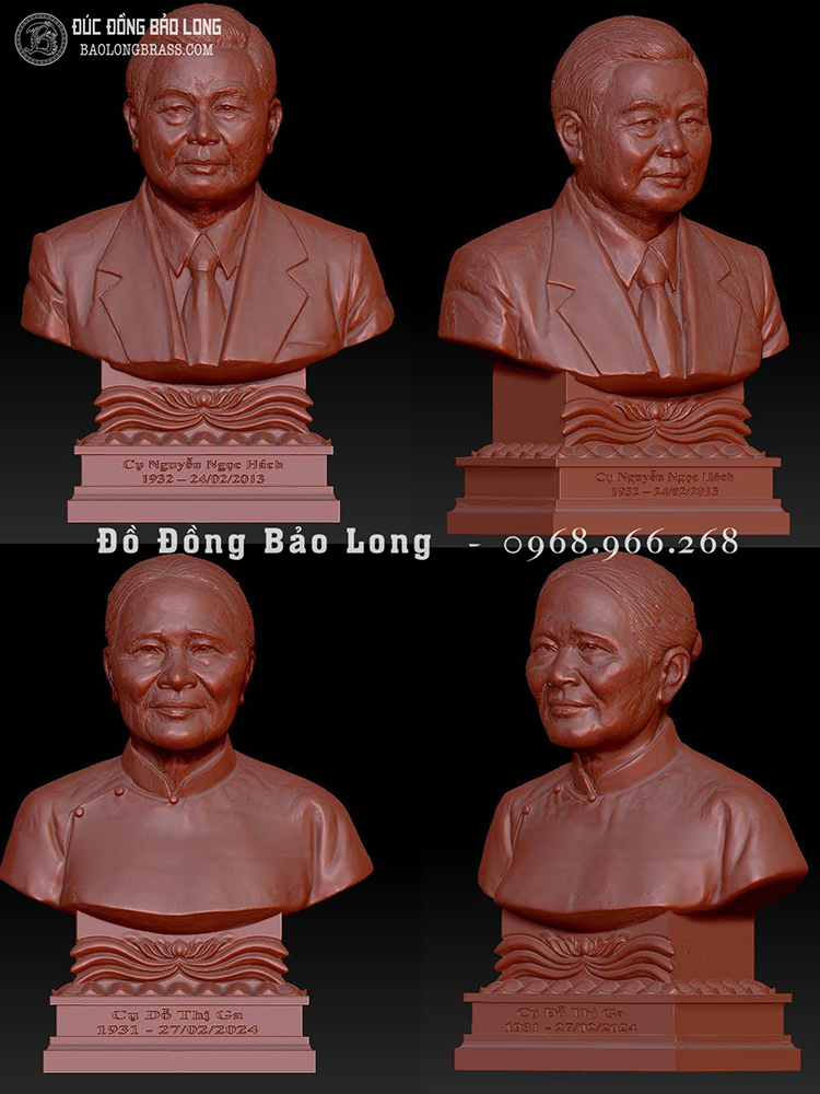 Tượng chân dung cụ ông cụ bà bằng đồng vàng cao 30cm