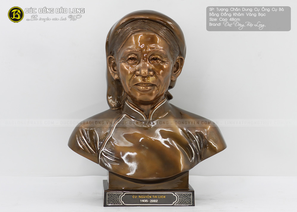 duc tuong chan dung cu ong cu ba cao 48cm kham vang bac 9
