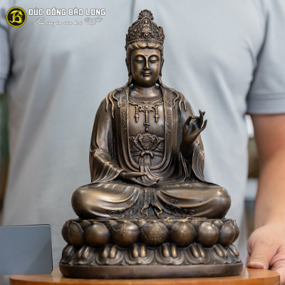 Tượng Phật Đại Thế Chí Bồ Tát Bằng Đồng Vàng Màu Giả Cổ Cao 40cm