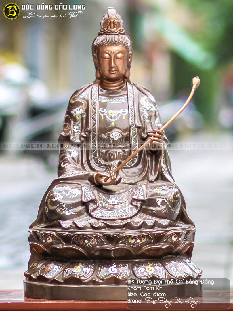 tượng Phật Đại Thế Chí Bồ Tát bằng đồng khảm tam khí cao 61cm