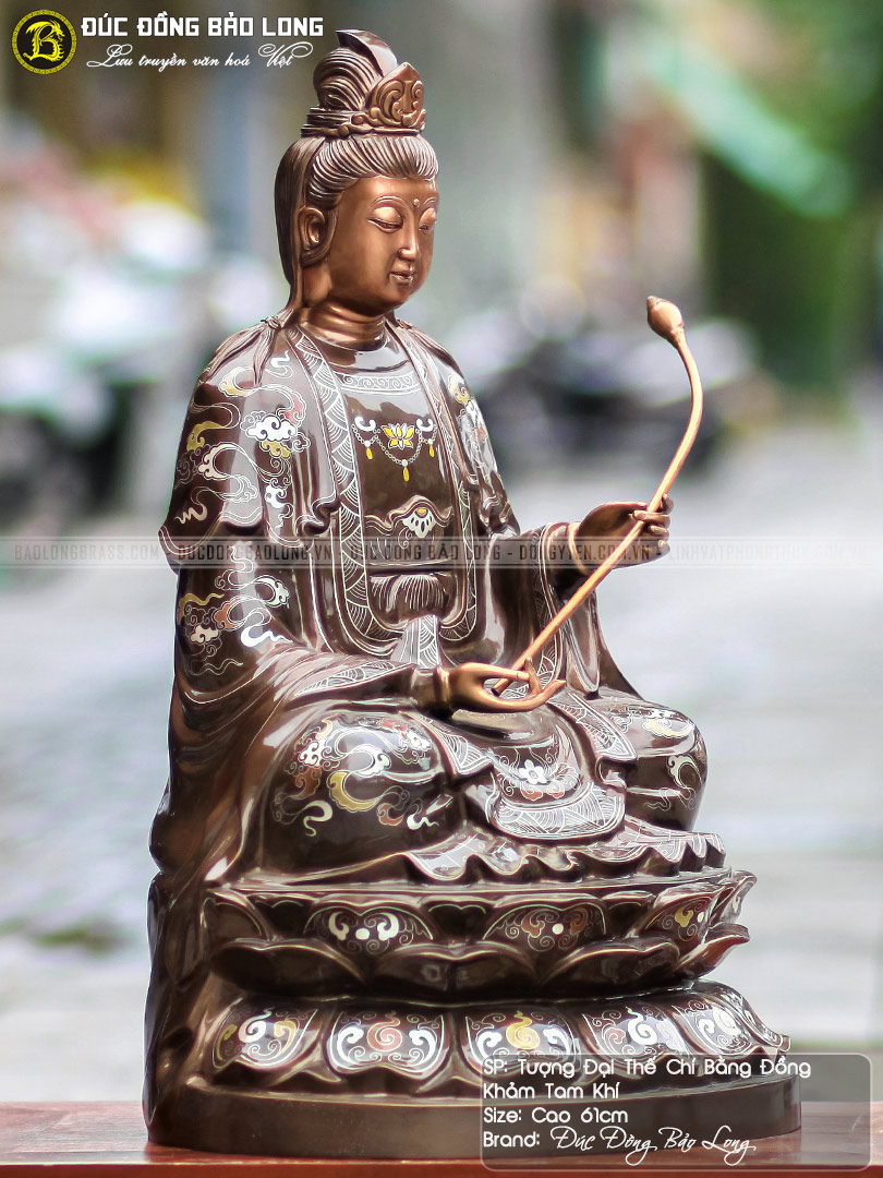 Tượng Phật Đại Thế Chí Bồ Tát Bằng Đồng Khảm Tam Khí Cao 61cm