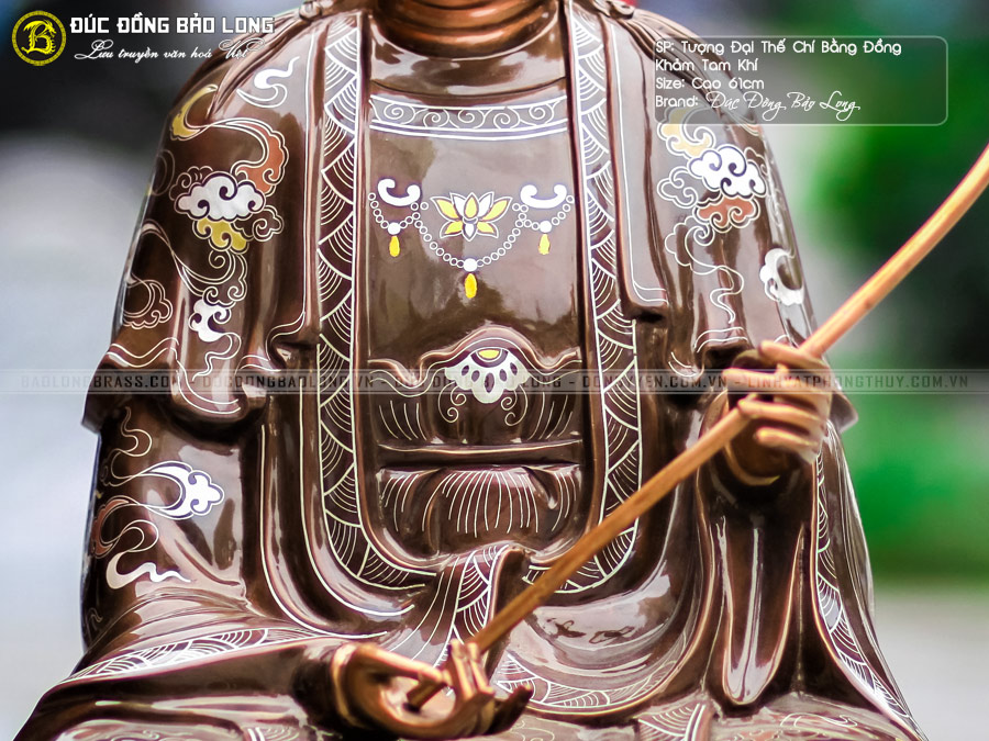 Tượng Phật Đại Thế Chí Bồ Tát Bằng Đồng Khảm Tam Khí Cao 61cm