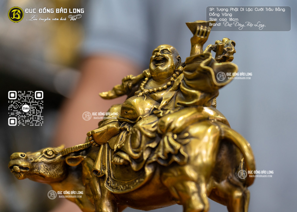 Tượng Phật Di Lặc Cưỡi Trâu Bằng Đồng Cao 18cm - TDL202 5