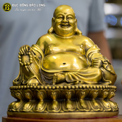 Tượng Phật Di Lặc Ngồi Bệ Sen Bằng Đồng Cao 25cm