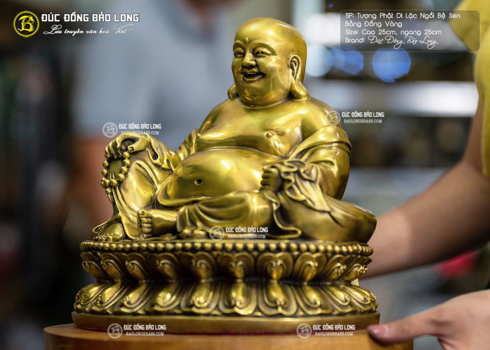 tượng Phật Di Lặc ngồi bệ sen bằng đồng