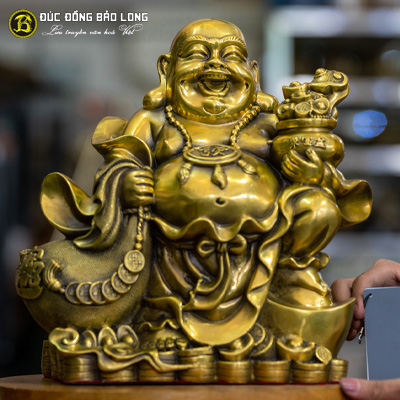 Tượng Phật Di Lặc Cầm Bị Bằng Đồng Cao 30cm - TDL203