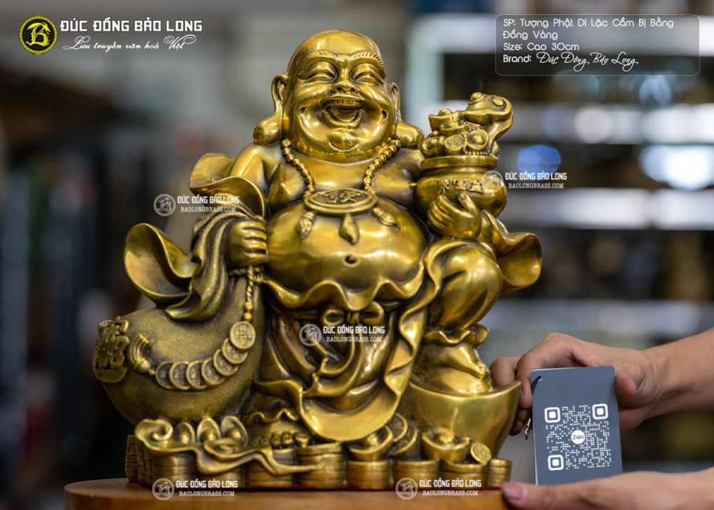 Tượng Phật Di Lặc Cầm Bị Bằng Đồng Cao 30cm - TDL203 2