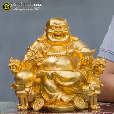 Tượng Phật Di Lặc Ngồi Ngai Bằng Đồng Dát Vàng 9999 Cao 35cm - TDL015