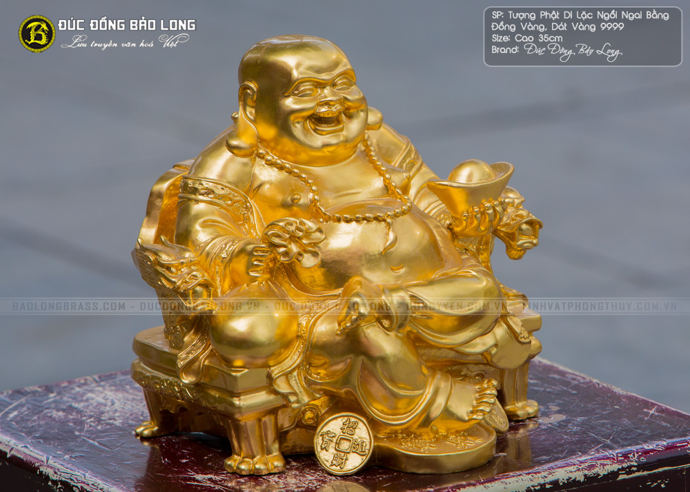 tượng Phật Di Lặc Ngồi Ngai 35cm Dát Vàng 9999