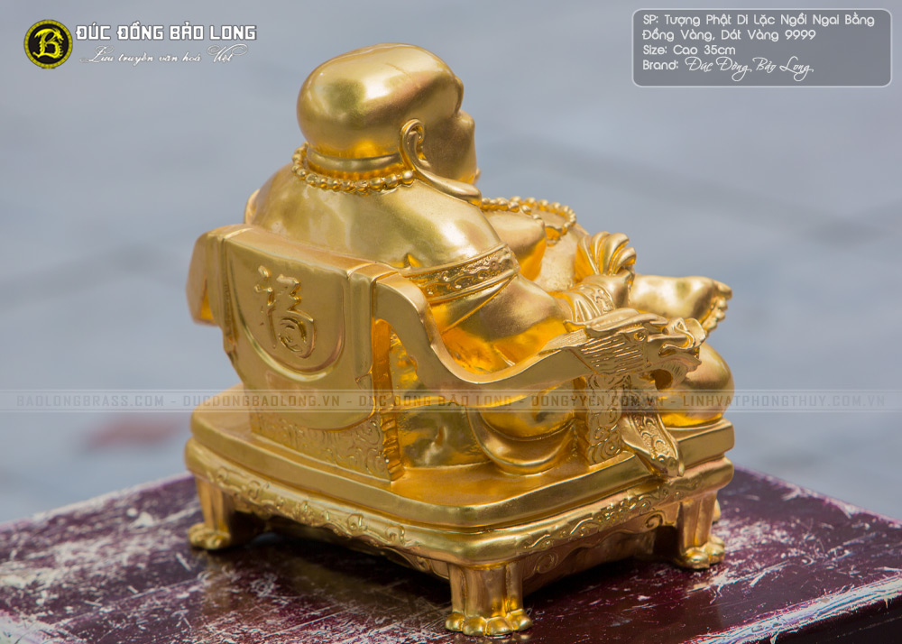 tượng phật di lặc bằng đồng ngồi ngai dát vàng 9999 cao 35cm