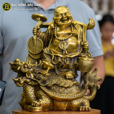 Tượng Phật Di Lặc Cưỡi Long Quy Bằng Đồng Cao 36cm - TDL212
