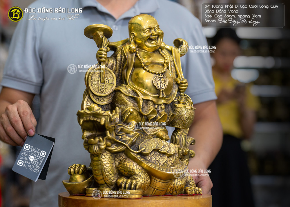 Tượng Phật Di Lặc Cưỡi Long Quy Bằng Đồng Cao 36cm - TDL212 3