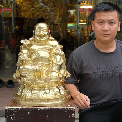 Tượng Phật Di Lặc Ngồi Bệ Sen Bằng Đồng Catut 48Cm