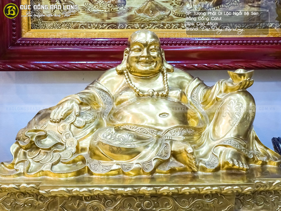 tượng Phật Di Lặc ngồi bệ vuông bằng đồng catut cao 48cm